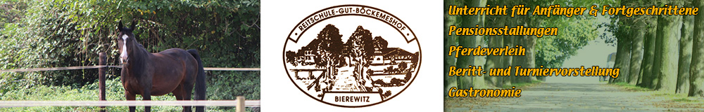 Reitschule Bierewitz | Gut Böckemeshof | Alte Heerstr. 202 | 41564 Kaarst | Reitanlage | Reithalle | Springplatz | Longierplatz | Ausritte | Pferdeboxen | Unterricht | Allwetter Springplatz | Gaststätte